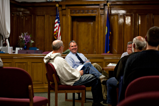 Ricky Scuderi | Argonaut Moscow resident Mark Miller speaks with members of the Planning and Zoning Commission about urban agriculture guidelines within the city. On Thursday, the commission organized a second public input listening session Thursday to discuss current urban agriculture guidelines and how they could be improved.